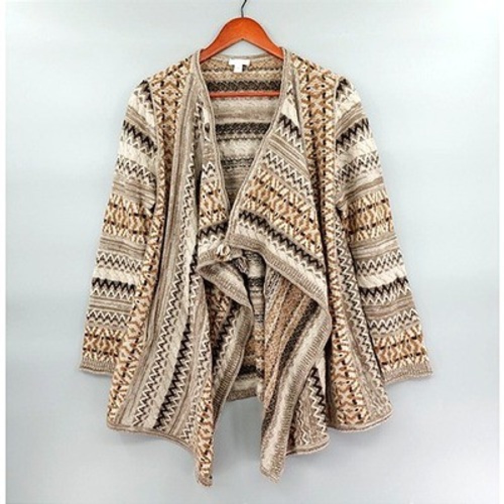 J Jill Alpaca Wool Blend Open Front Cardigan Small Brown Aztec Boho‎